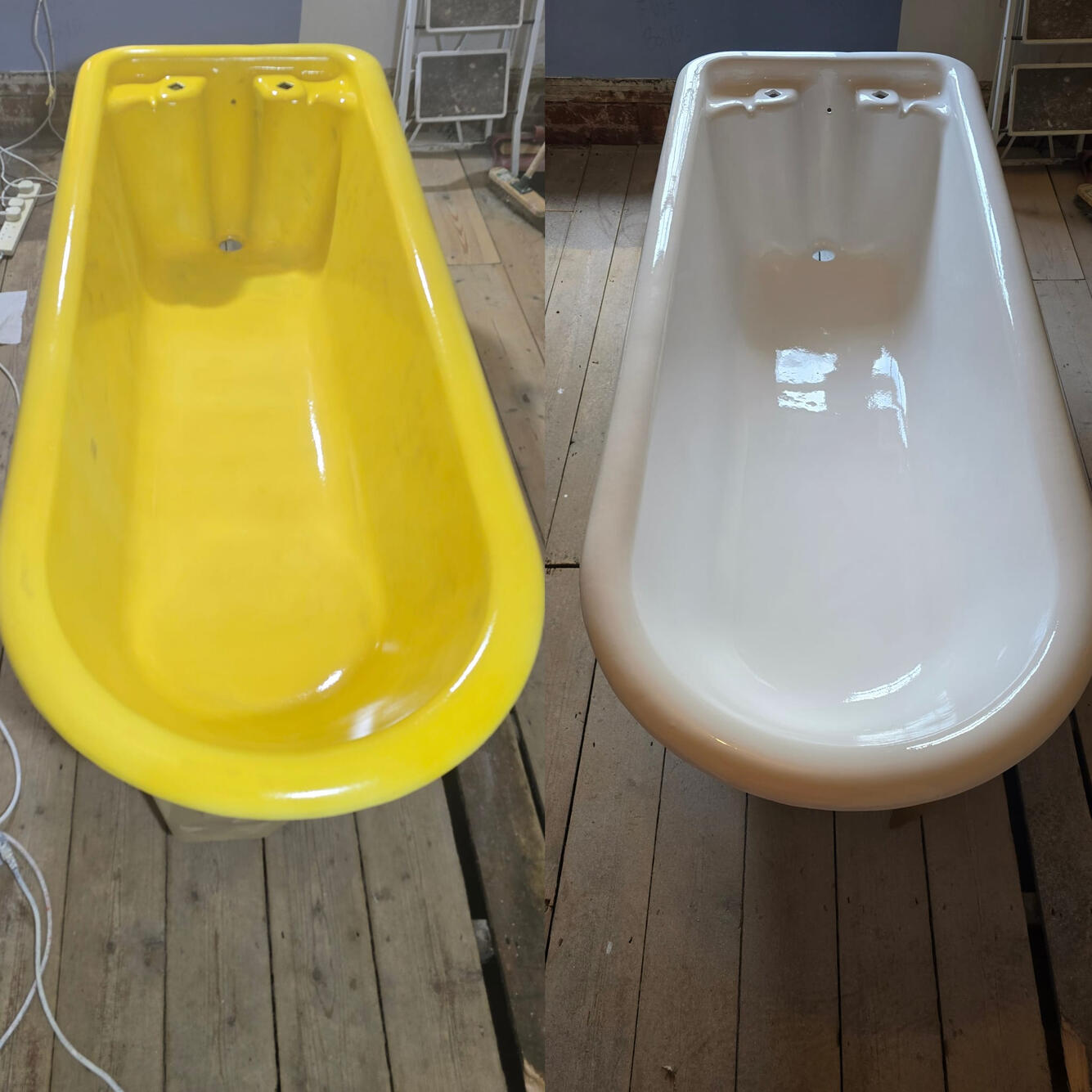 CAST IRON BATH RESURFACED OldBEFORE AND AFTER PHOTOS OF A CAST IRON ROLL TOP BATH RE-ENAMELLED IN Rogerstone, Newport