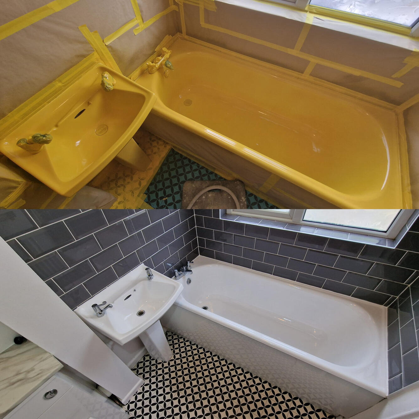 SINK AND BATH RE-ENAMELLED Before and after ceramic sink and steel bath re-enamelling in Risca, Newport
